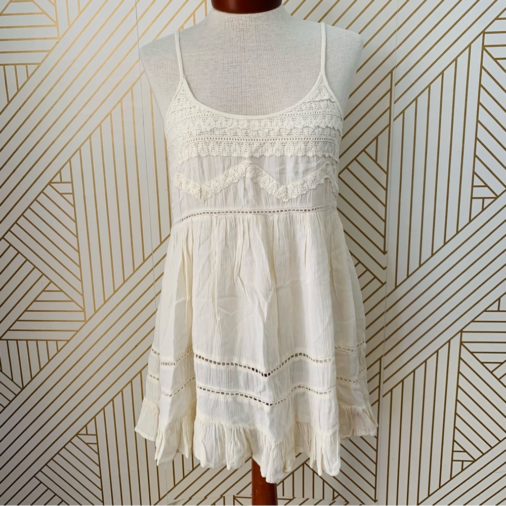 Vintage Y2K Crochet Babydoll Dress blouse tunic boho bohemian Festival fairy M